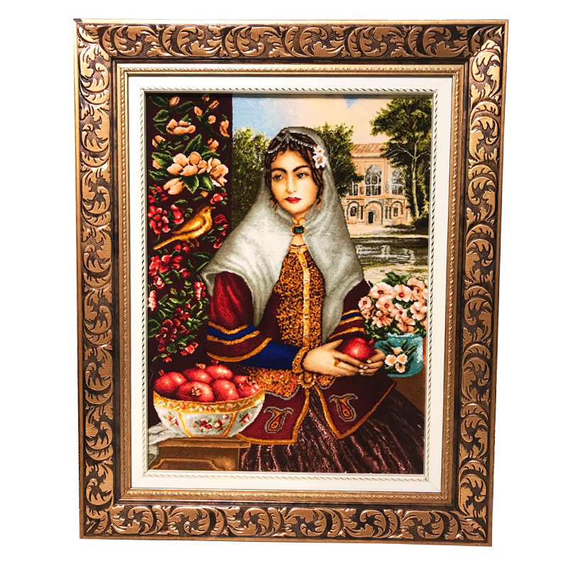 تابلو فرش دستبافت مدل دختر قاجار | گارانتی اصالت و سلامت فیزیکی کالا
