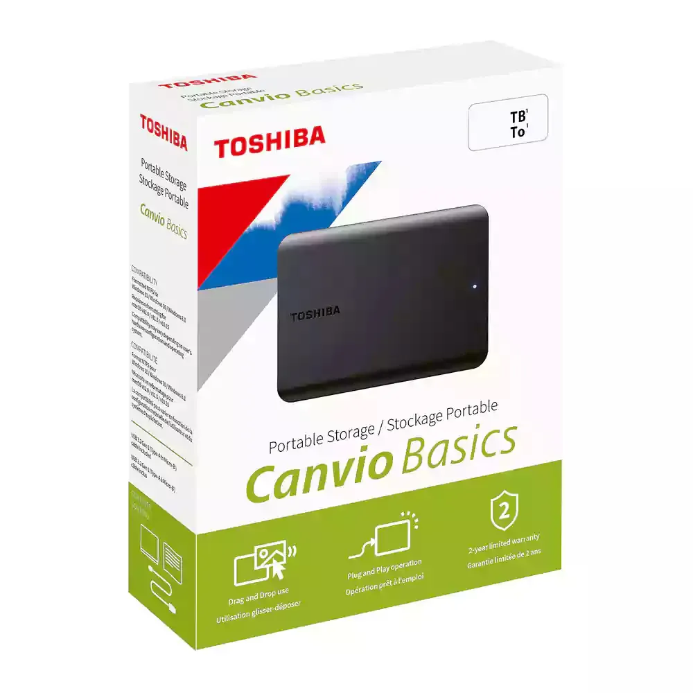 هارد اکسترنال توشیبا مدل Canvio Basics USB3.2 ظرفیت دو ترابایت | مشکی | گارانتی 18 ماهه ماتریس
