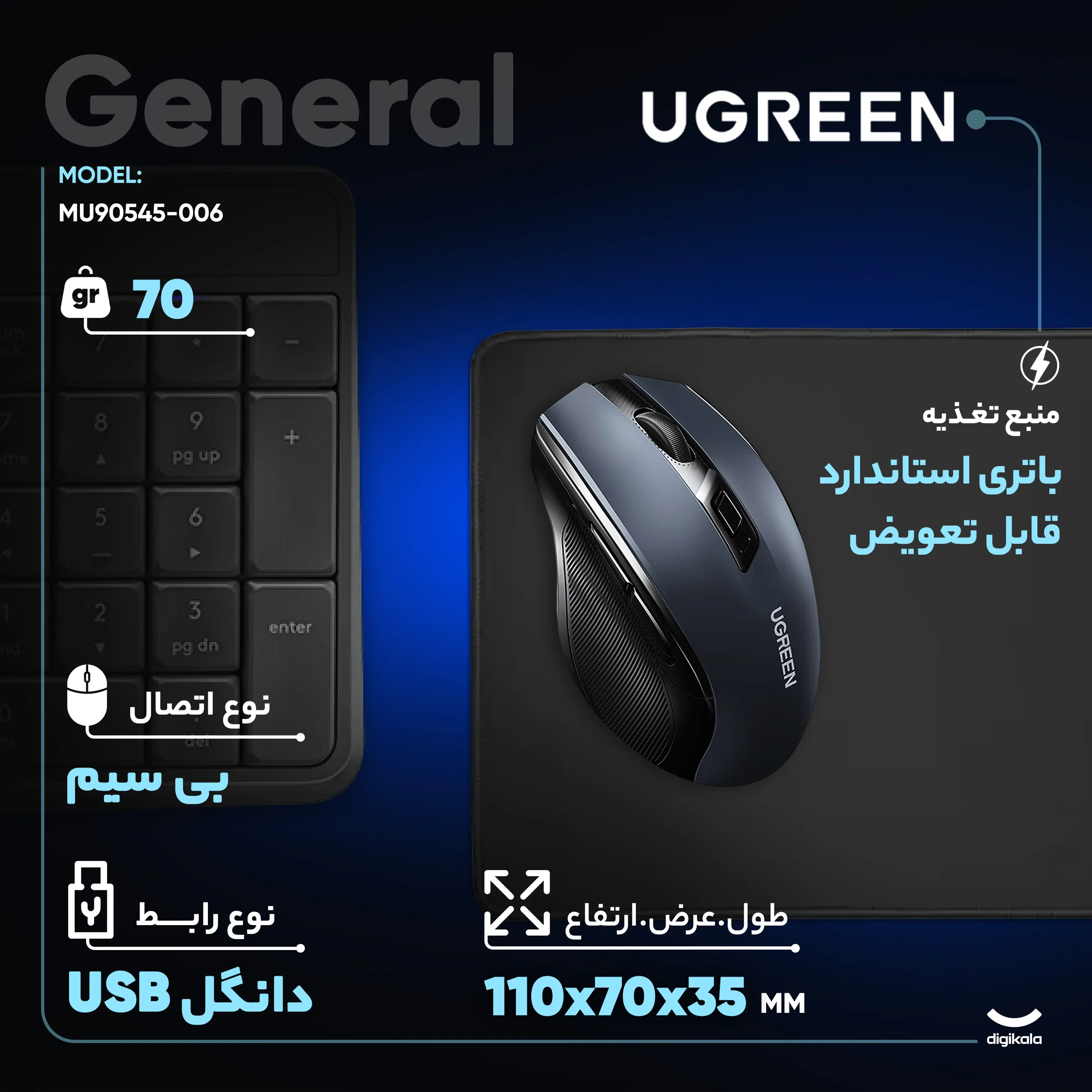 ماوس بی سیم یوگرین مدل MU006-90545 | مشکی | گارانتی 18 ماهه آسان پیشرو