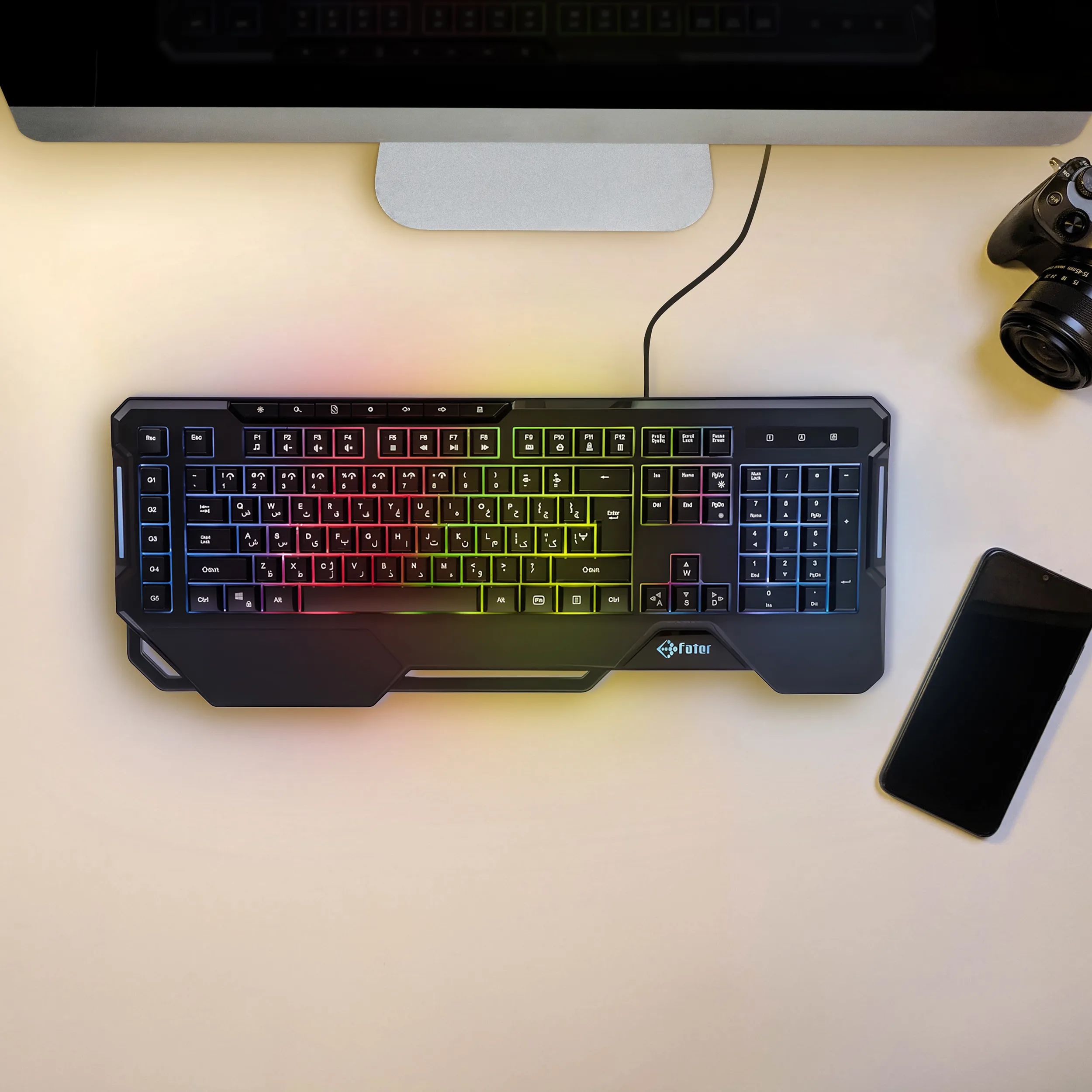 کیبورد گیمینگ فاطر مدل KCR-7000B، سوییچ هیبریدی، Full-size، نورپردازی RGB | مشکی | گارانتی 24 ماهه مروارید اسپیرو