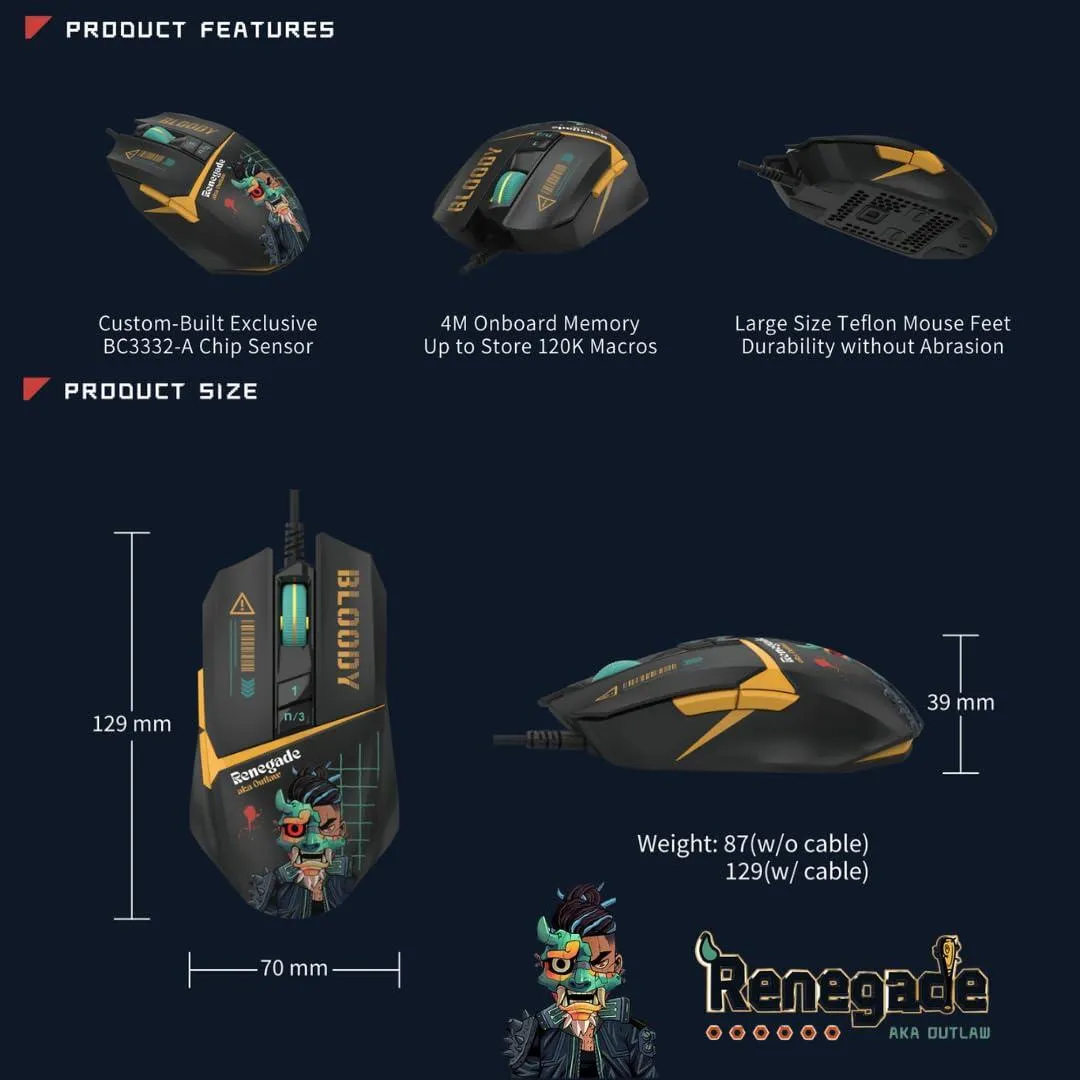 ماوس مخصوص بازی بلادی مدل W63 Max Renegade Midnight Activated | مشکی | گارانتی 24 ماهه مروارید اسپیرو