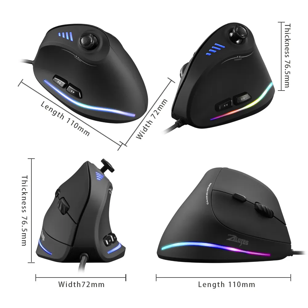 ماوس زیلوتس مدل ZELOTES C18 Wired Vertical Mouse | مشکی | گارانتی 24 ماهه مروارید اسپیرو