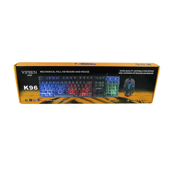 کیبورد و موس مخصوص بازی مدل K96، سوییچ ممبران، Full-Size، نورپردازی RGB | مشکی | گارانتی 24 ماهه مروارید اسپیرو