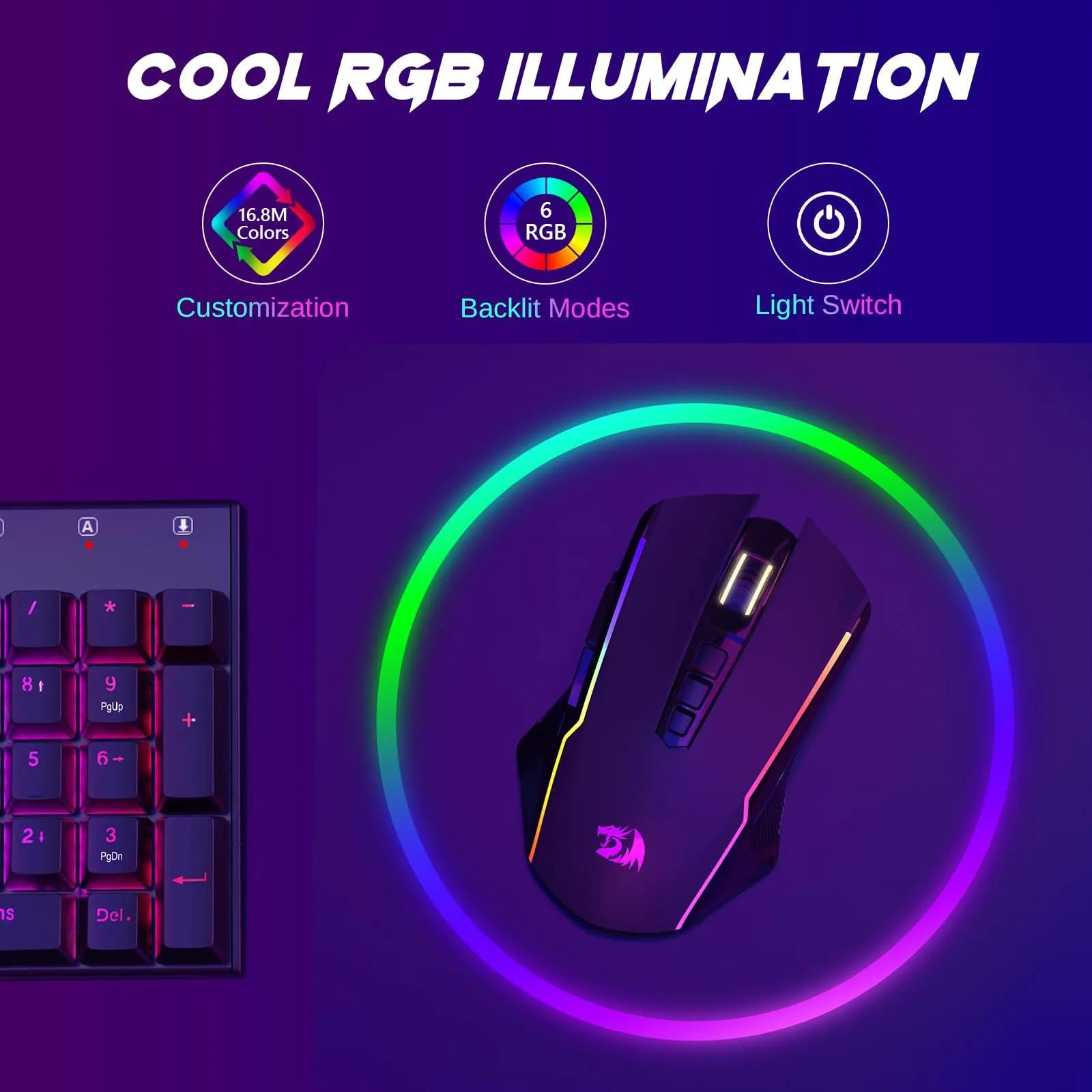 ماوس بی سیم گیمینگ ردراگون مدل M914 RGB | مشکی | گارانتی 24 ماهه مروارید اسپیرو