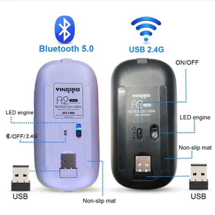 ماوس بی سیم مدل A2 RGB BT | مشکی | گارانتی 24 ماهه مروارید اسپیرو