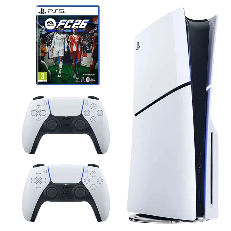 کنسول بازی سونی مدل PlayStation 5 Slim ریجن اروپا سری 2016A نسخه دیسک‌خور ظرفیت یک ترابایت به همراه دسته اضافی و بازی EA SPORTS FC 26 | گارانتی 18 ماهه پیکسل