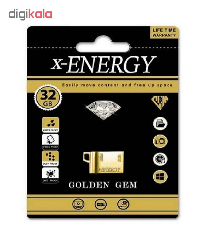 فلش مموری ایکس-انرژی مدل GOLDEN GEM-B ظرفیت 32 گیگابایت | مشکی | گارانتی 24 ماهه مروارید اسپیرو