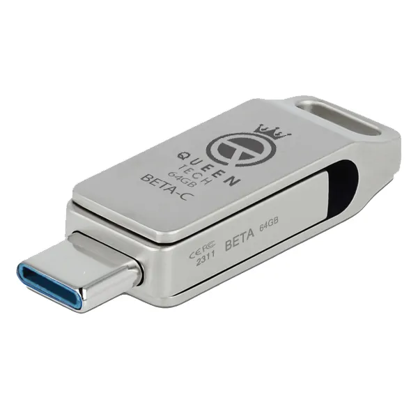 فلش مموری کوئین تک مدل DUAL DRIVE USB 3.0 TYPE C BETA-C ظرفیت 64 گیگابایت | خاکستری | گارانتی 24 ماهه مروارید اسپیرو