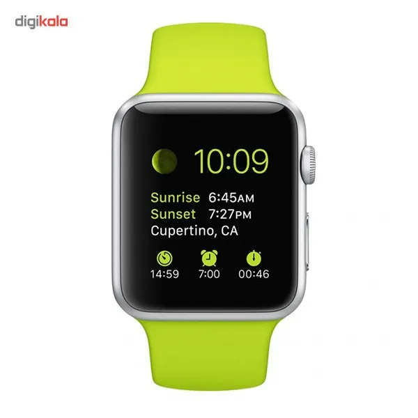 ساعت هوشمند اپل واچ مدل 38mm Aluminum Case With Green Sport Silicon Band | سبز فسفری | گارانتی 18 ماهه امرتات