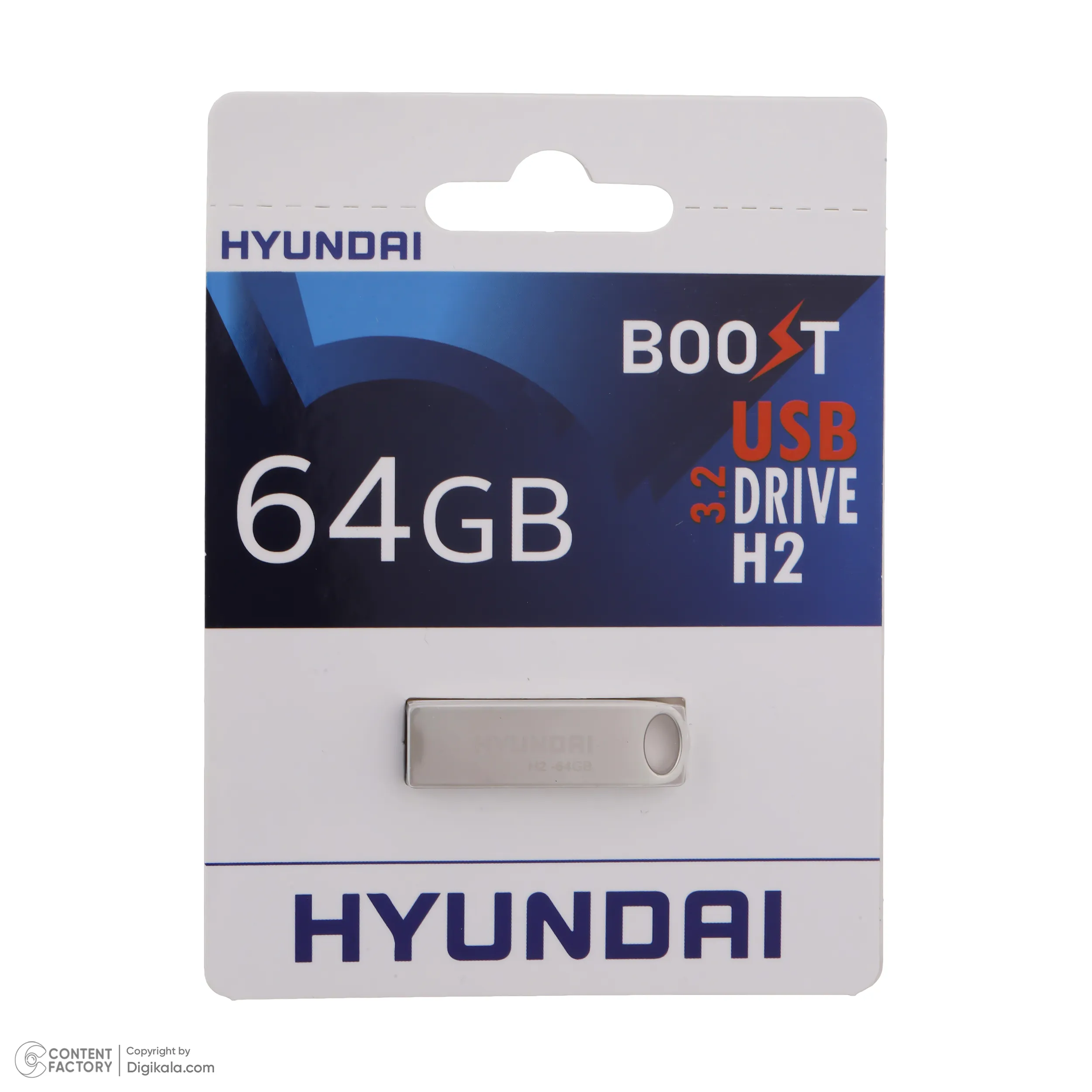 فلش مموری 64 گیگابایت هیوندای مدل H2 USB 3.2 با بدنه استیل ضد اثر انگشت، مقاوم در برابر آب، ضربه، شوک و گردوغبار، طراحی لوکس و سبک، مناسب حمل آسان و سازگار با تمامی سیستمعاملها | نقره ای | گارانتی 24 ماهه مروارید اسپیرو