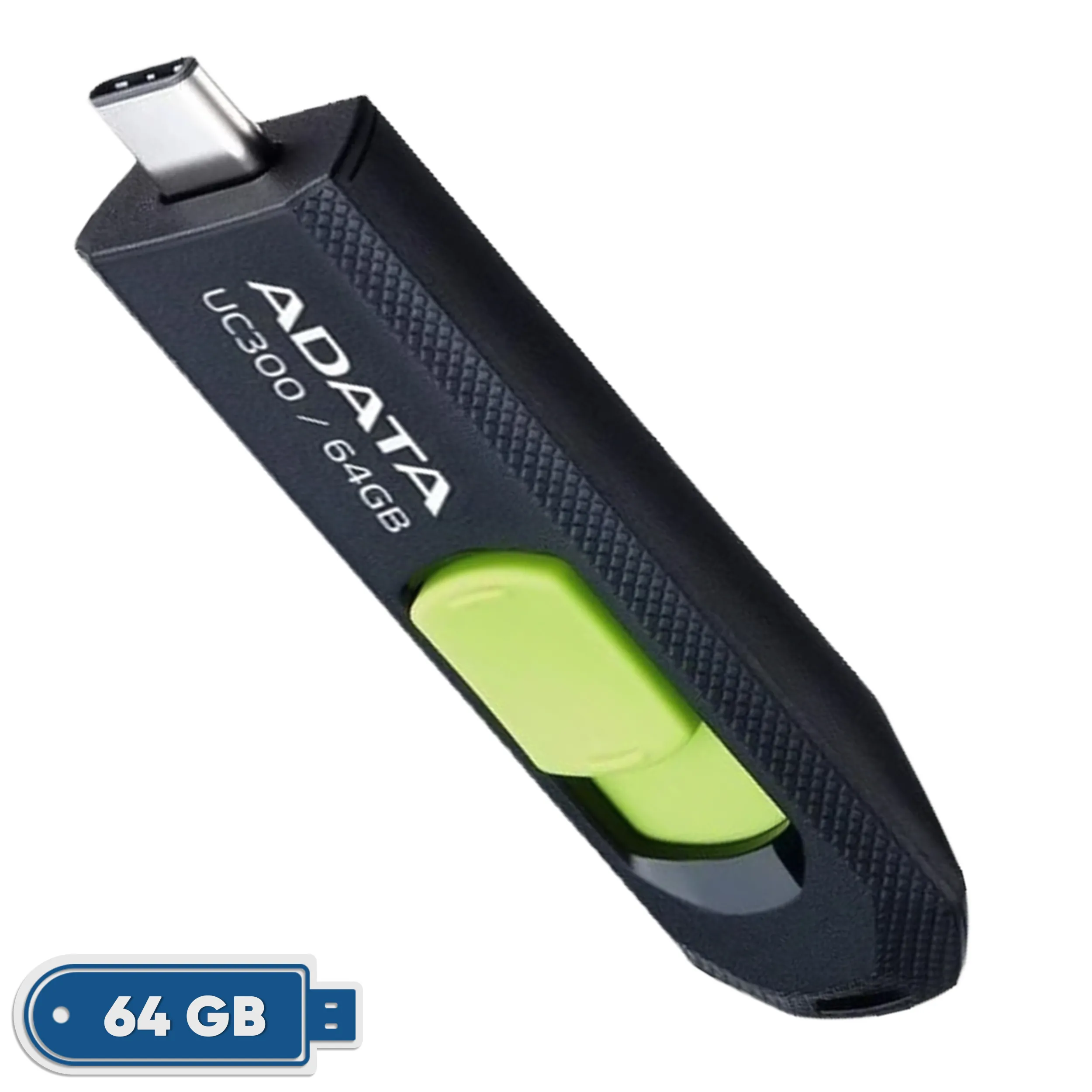 فلش مموری کشویی ای دیتا مدل UC300 ظرفیت 64 گیگابایت با رابط USB Type-C و استاندارد USB 3.2 Gen 1، سرعت انتقال داده تا 5 گیگابایت بر ثانیه، سازگار با لپ‌تاپ، گوشی، تبلت و تلویزیون، بدون نیاز به نصب درایور | مشکی | گارانتی 18 ماهه آونگ