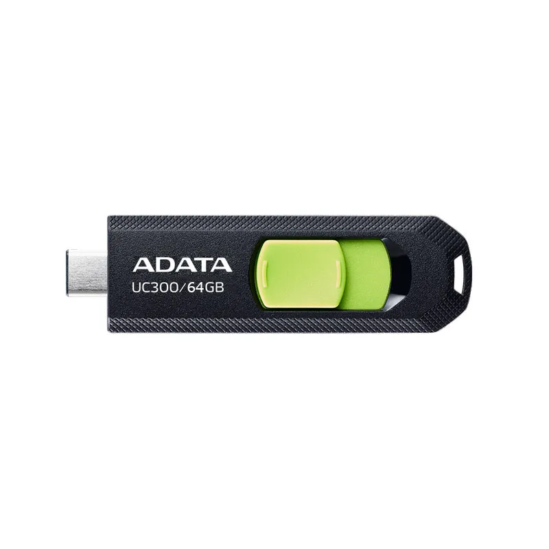 فلش مموری کشویی ای دیتا مدل UC300 ظرفیت 64 گیگابایت با رابط USB Type-C و استاندارد USB 3.2 Gen 1، سرعت انتقال داده تا 5 گیگابایت بر ثانیه، سازگار با لپتاپ، گوشی، تبلت و تلویزیون، بدون نیاز به نصب درایور | مشکی | گارانتی 18 ماهه آونگ